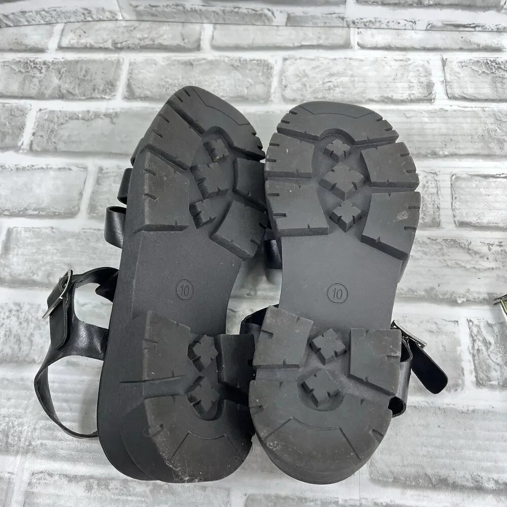 Wild Pair Women’s 10 Heraa Adjustable Black Fisherman Platform Lug Sole Sandals